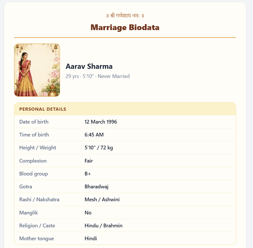 Marriage biodata maker template