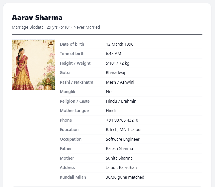 Christian marriage biodata template